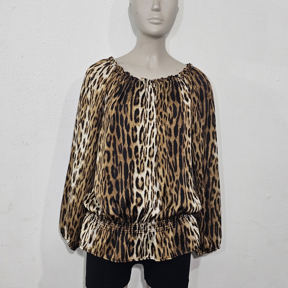 Michael Kors Blouse-Womens Medium-Leopard/Cheetah Print Top-Stretch Animal Print - Picture 5 of 12
